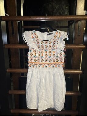 White Embroidered Pom-Pom Dress
